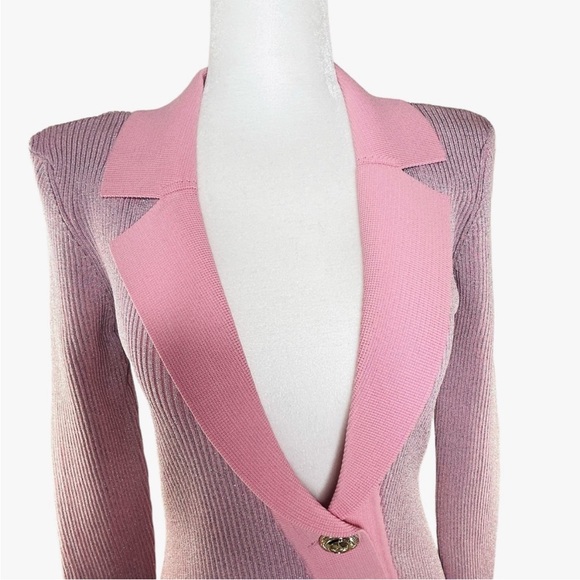 Retrofete Mimi Mini Sweater Dress Size S Light Pink Metallic Bodycon Cocktail - Picture 5 of 8